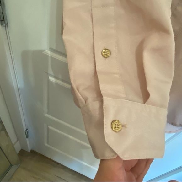 Calvin Klein CK logo loose fit mauve button front blouse size Medium EUC - Picture 4 of 7